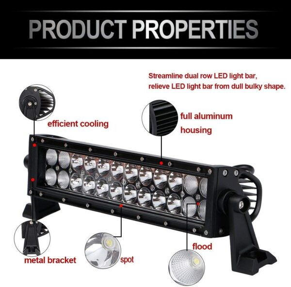 Universal Led Bar Light 12" Double Row For Car & Bike (24 Led, 72Watt) - Image 3